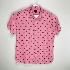 Barney Cools mens short sleeve button up casual shirt with watermelon pr…